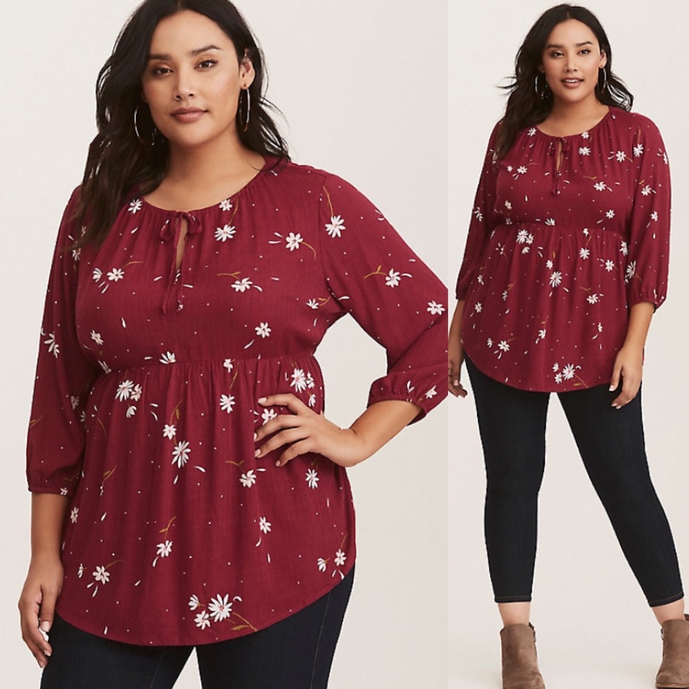 NEW Torrid Floral Tie Neck Babydoll Top Womens 3X